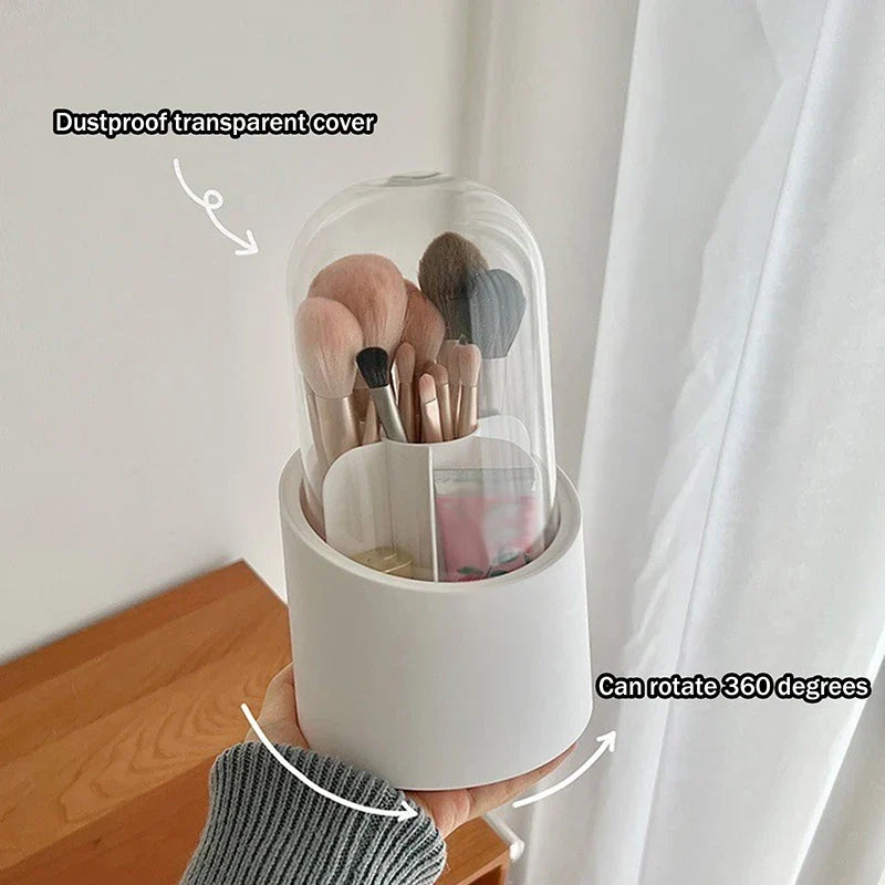 360° Rotating Makeup Brush Organizer – Dustproof Cosmetic Storage Box