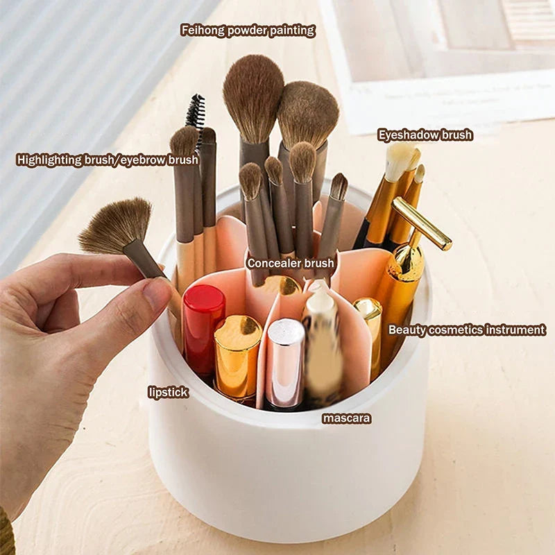 360° Rotating Makeup Brush Organizer – Dustproof Cosmetic Storage Box