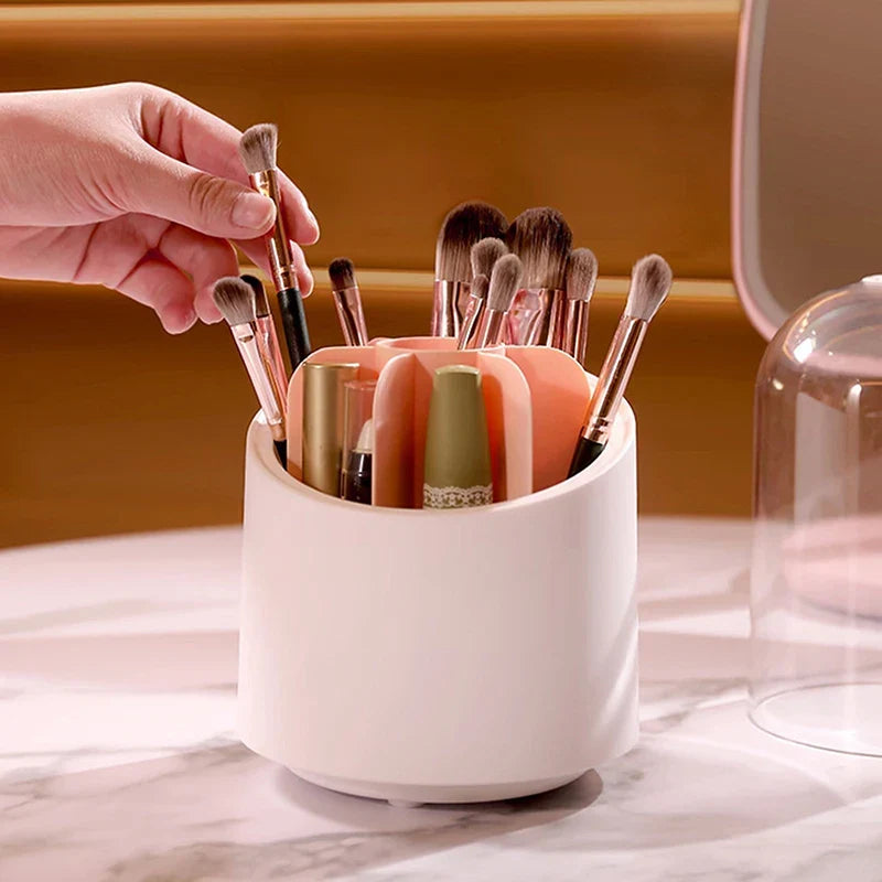 360° Rotating Makeup Brush Organizer – Dustproof Cosmetic Storage Box