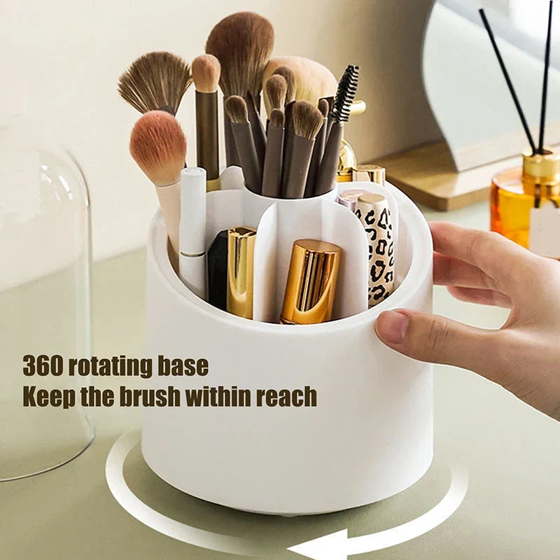 360° Rotating Makeup Brush Organizer – Dustproof Cosmetic Storage Box