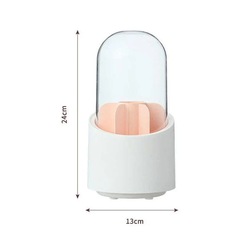 360° Rotating Makeup Brush Organizer – Dustproof Cosmetic Storage Box