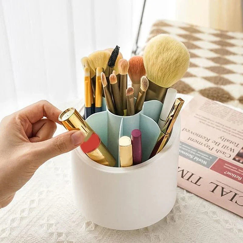360° Rotating Makeup Brush Organizer – Dustproof Cosmetic Storage Box