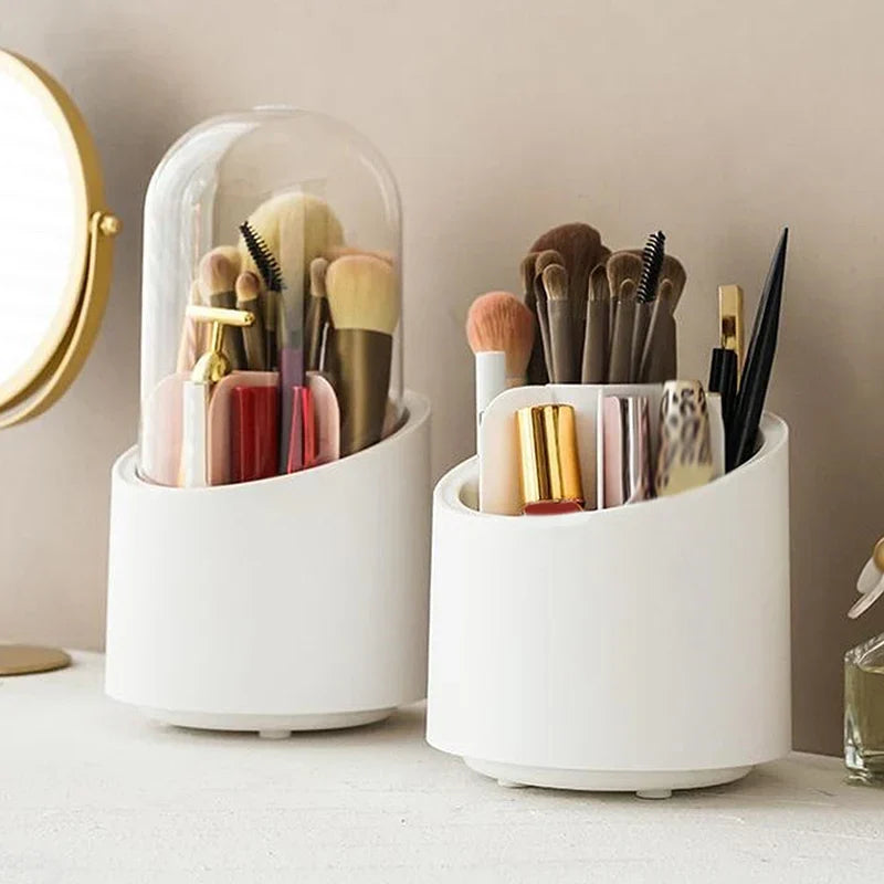 360° Rotating Makeup Brush Organizer – Dustproof Cosmetic Storage Box