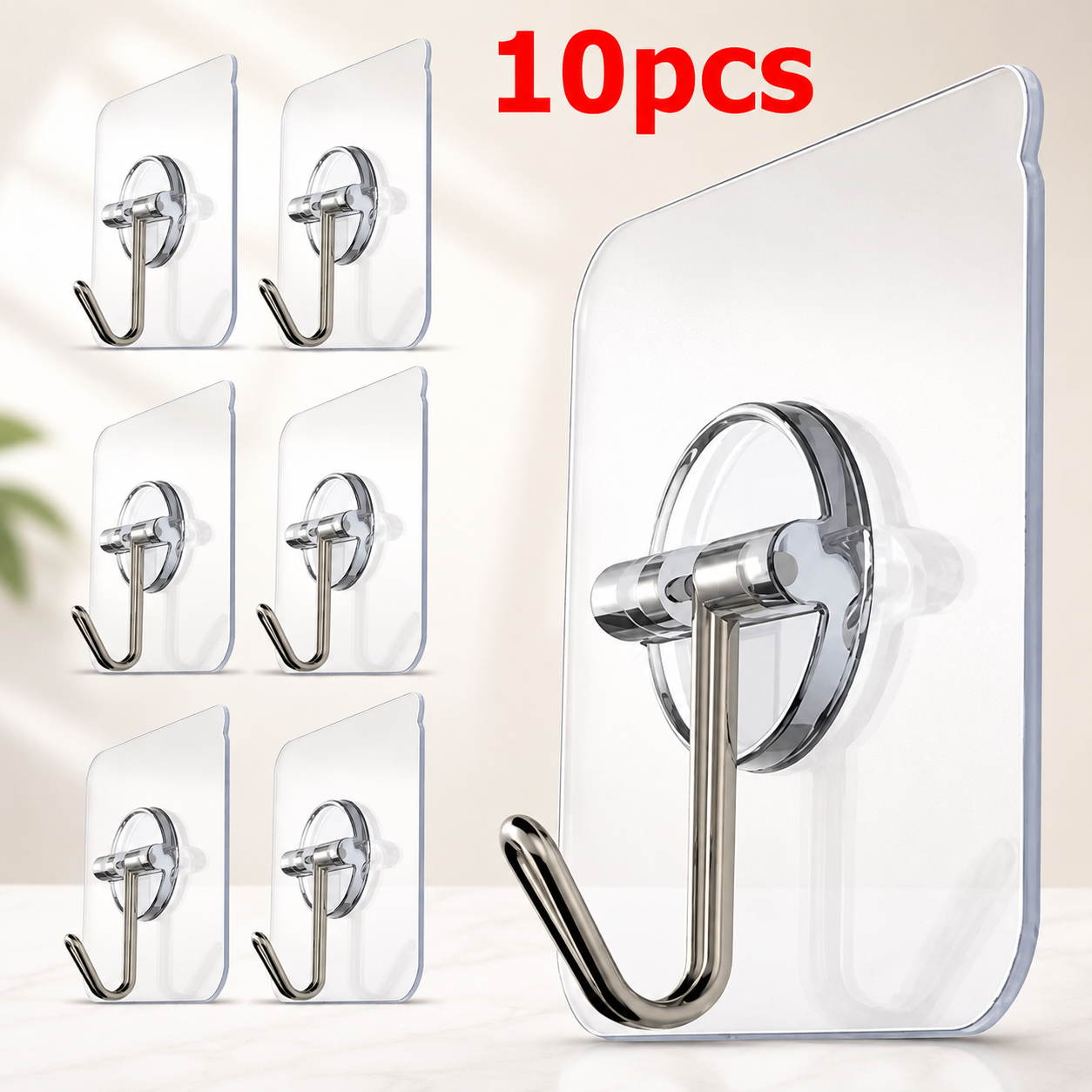 10 Pcs Transparent Adhesive Hooks