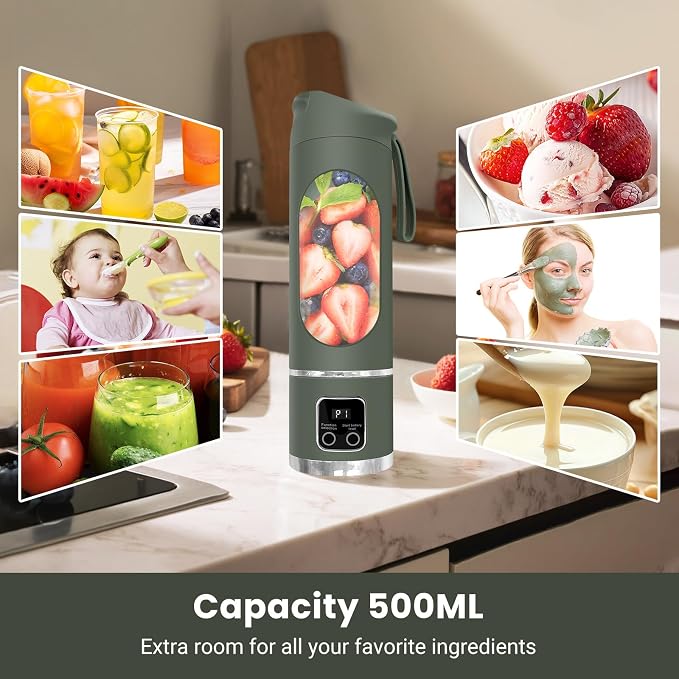 500ml Portable Personal Blender – USB-C Rechargeable Ice Crusher Smoothie Blender