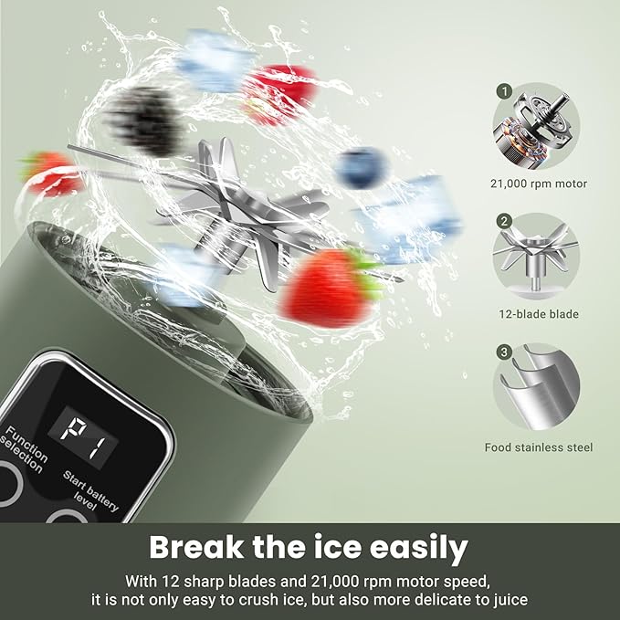 500ml Portable Personal Blender – USB-C Rechargeable Ice Crusher Smoothie Blender